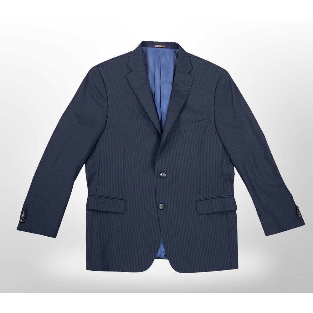 Hart Schaffner Marx New York Mens 44R Navy Pinstripe Wool Blazer Sport Coat USA